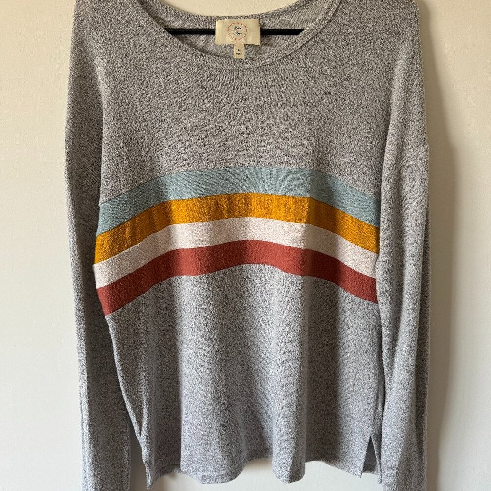 Incredibly Soft Anthropologie Grey & Rainbow Stripped Long-Sleeved Shirt